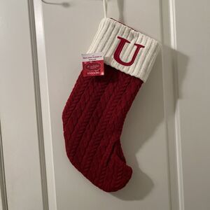 St Nicholas Square Red Cable Knit Monogram Letter U Christmas Stocking 22"